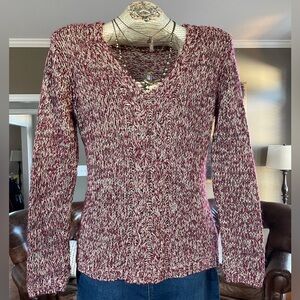 Boston Proper Wine, Grey and White Cable V-Neck Sweater